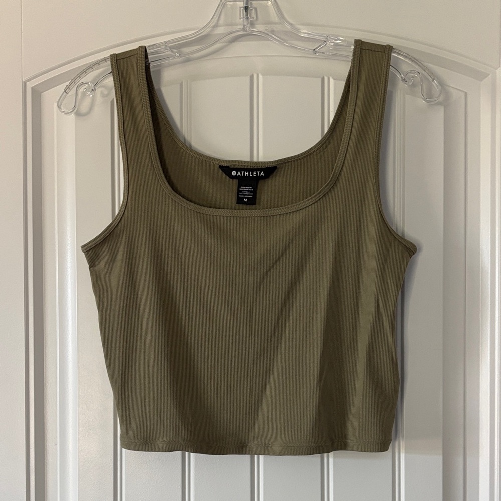 NWOT Athleta Khaki Green Crop Top